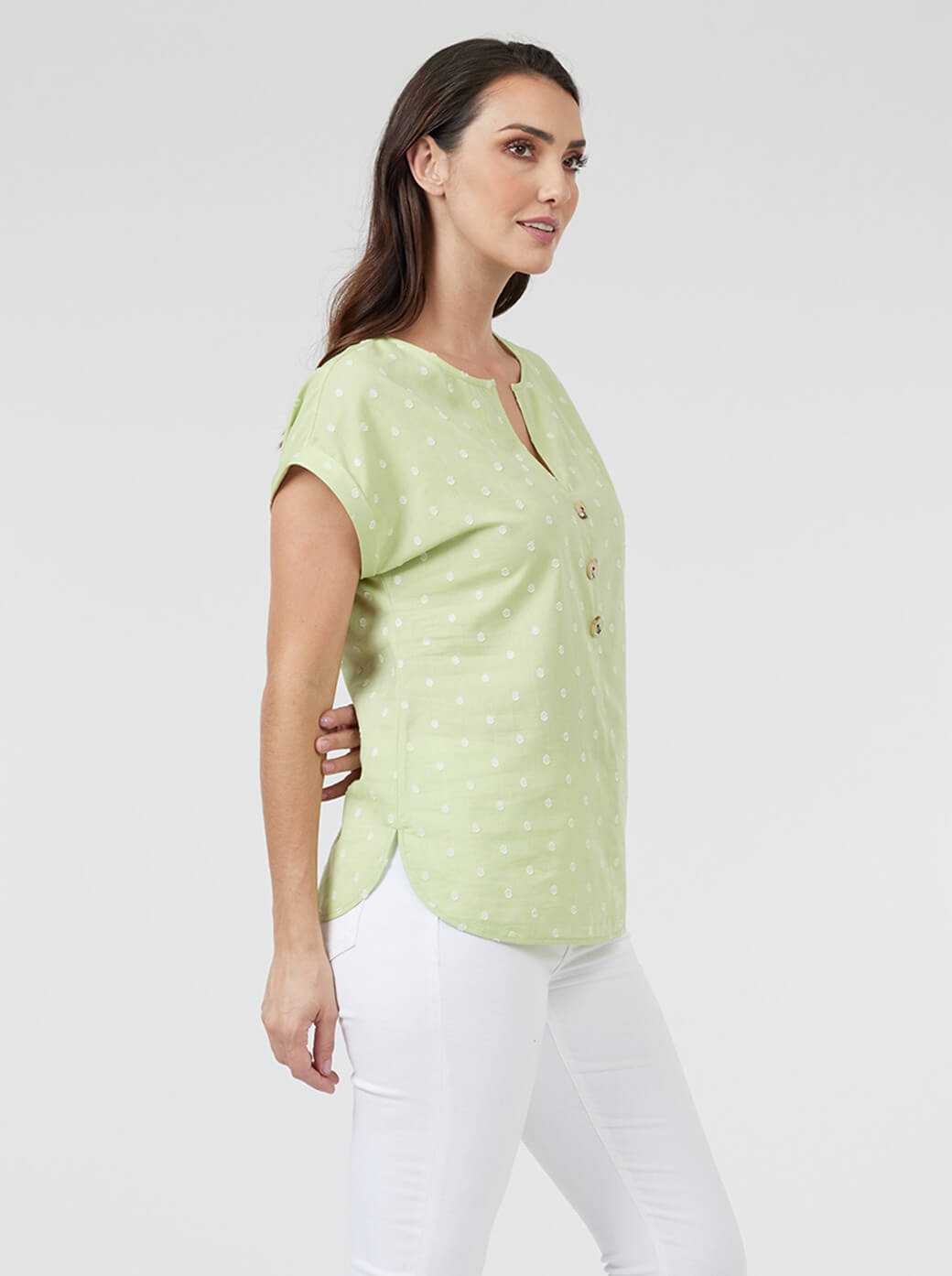 Blusa verde con escote redondo Esenciales