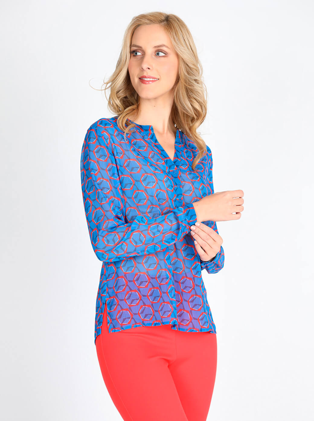 Blusa azul escote redondo Esenciales