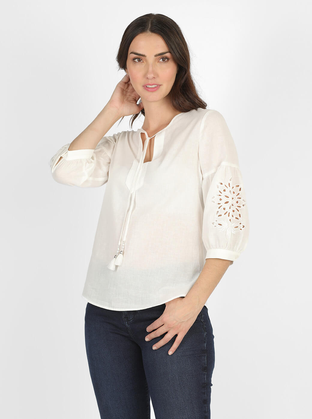 Blusa hueso con pliegues Alice