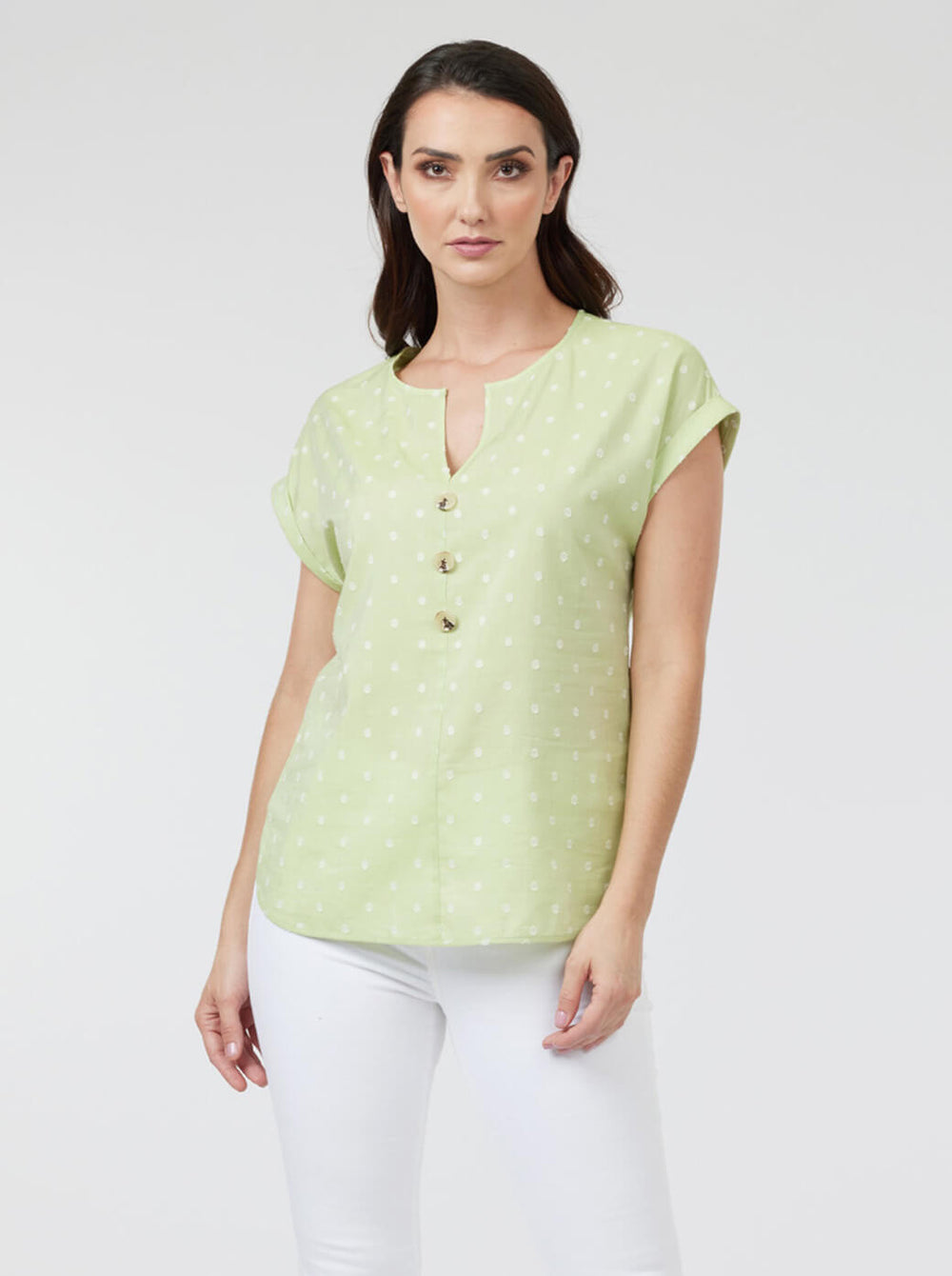 Blusa verde con escote redondo Esenciales