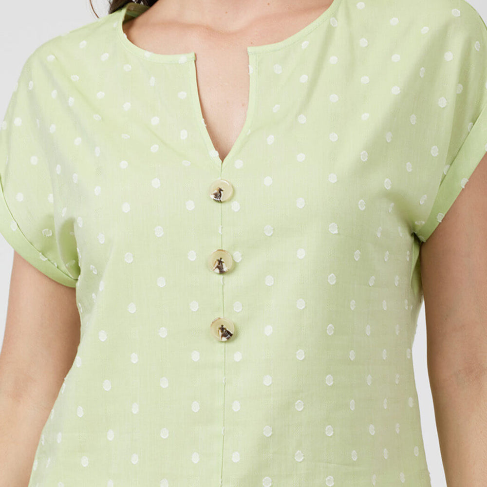 Blusa verde con escote redondo Esenciales