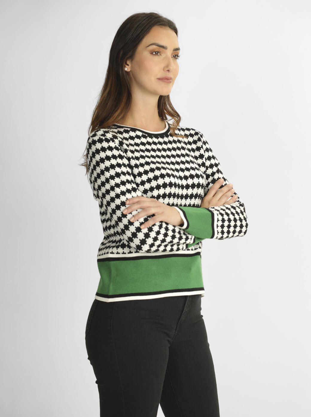 Suéter verde escote redondo Esenciales