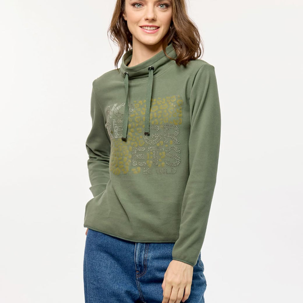 Sudadera verde olivo con transfer Comfort