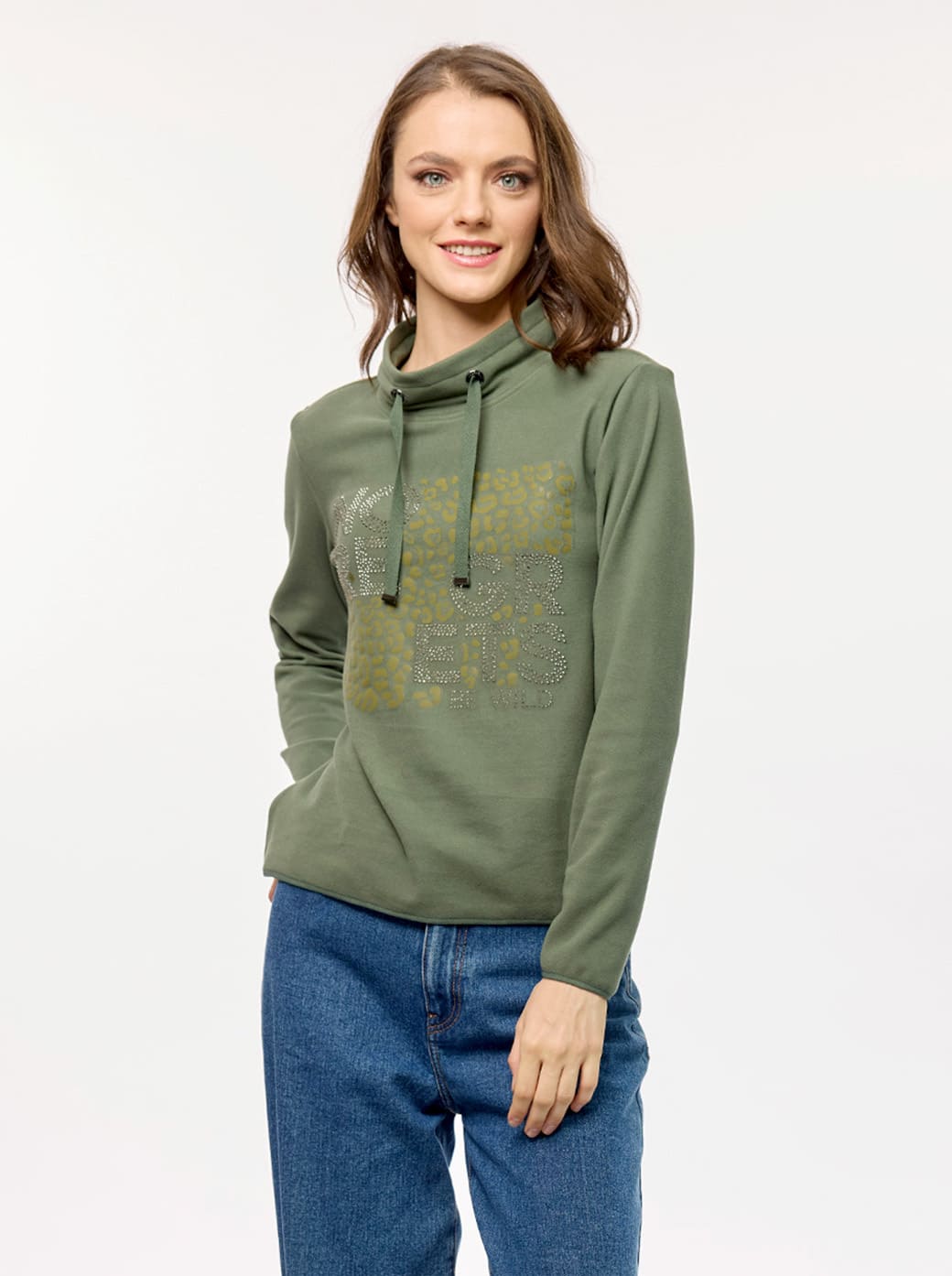 Sudadera verde olivo con transfer Comfort