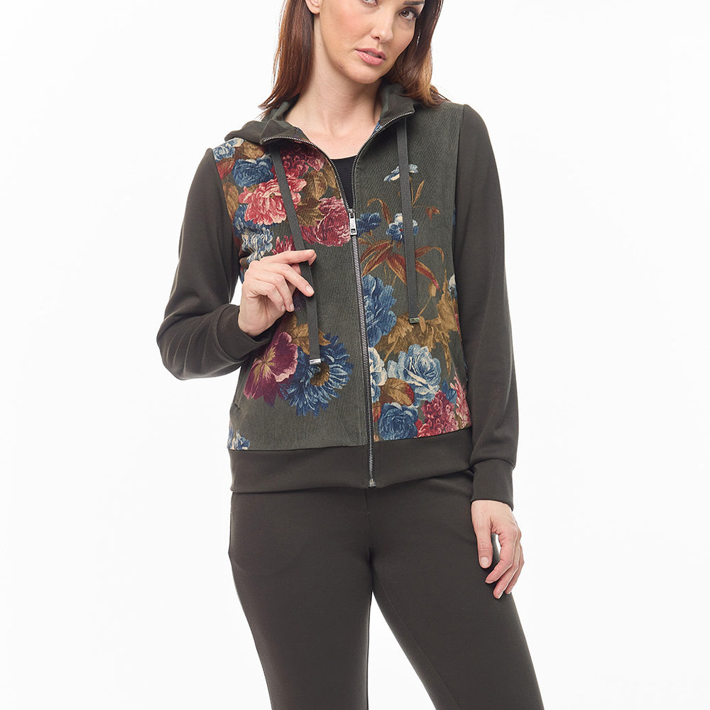 Sudadera olivo con flores Comfort