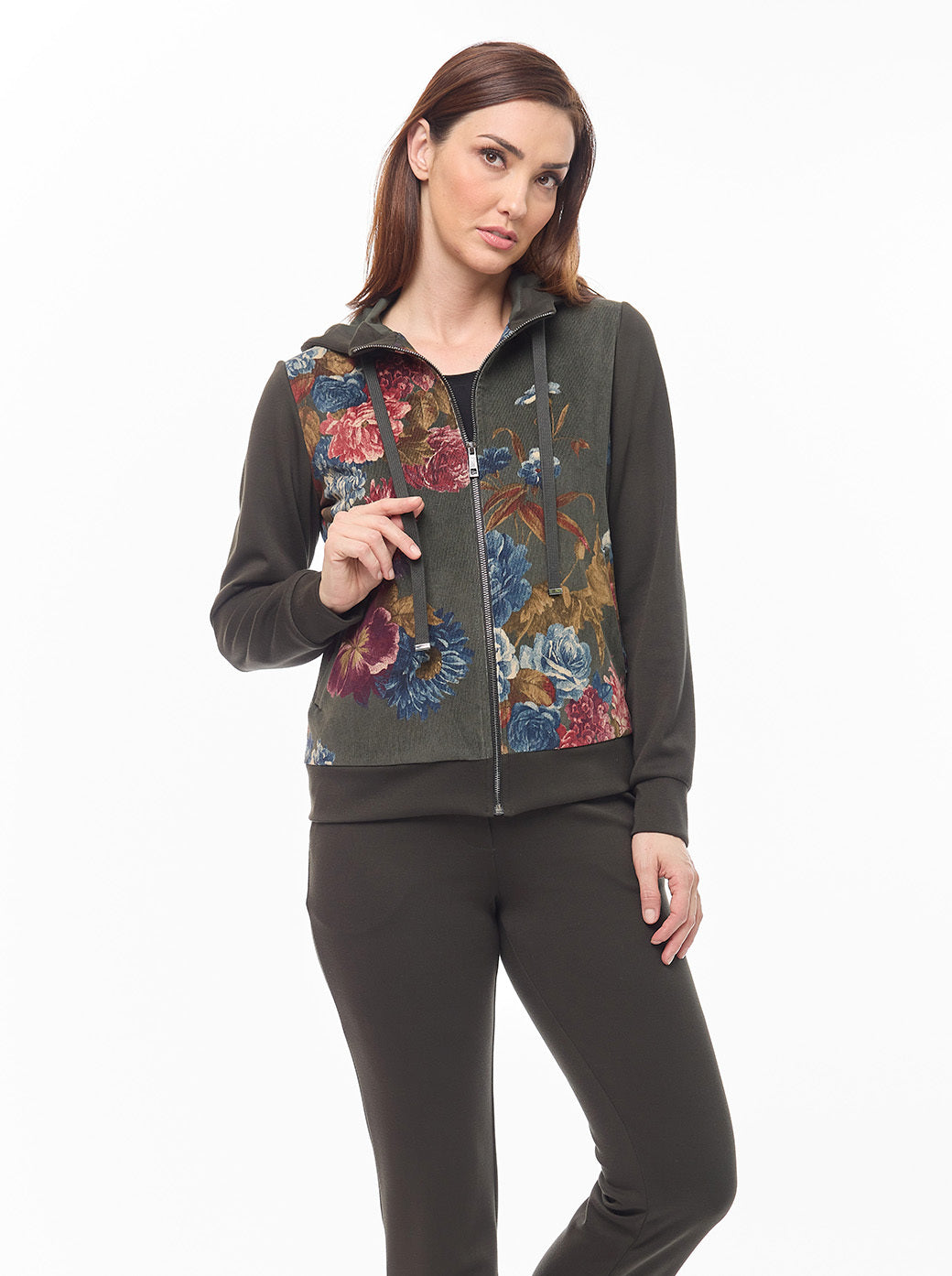 Sudadera olivo con flores Comfort