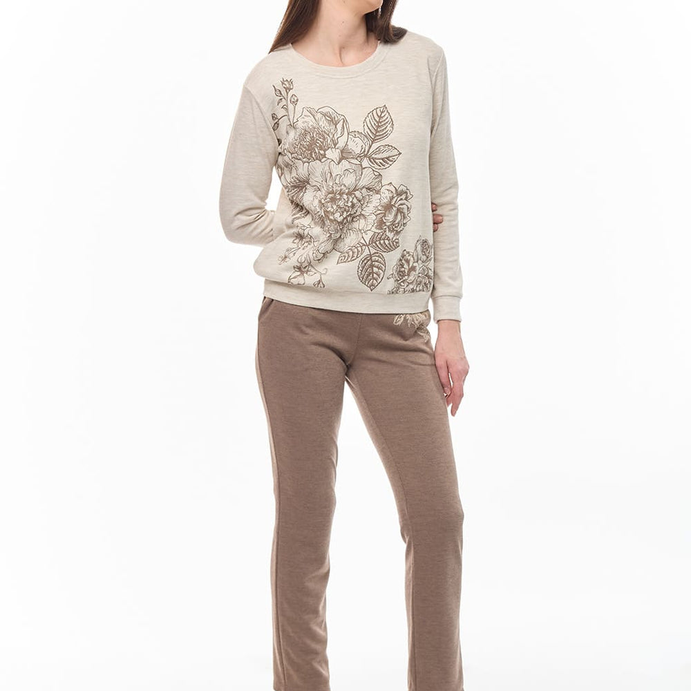 
                      
                        Sudadera beige con flores Comfort
                      
                    