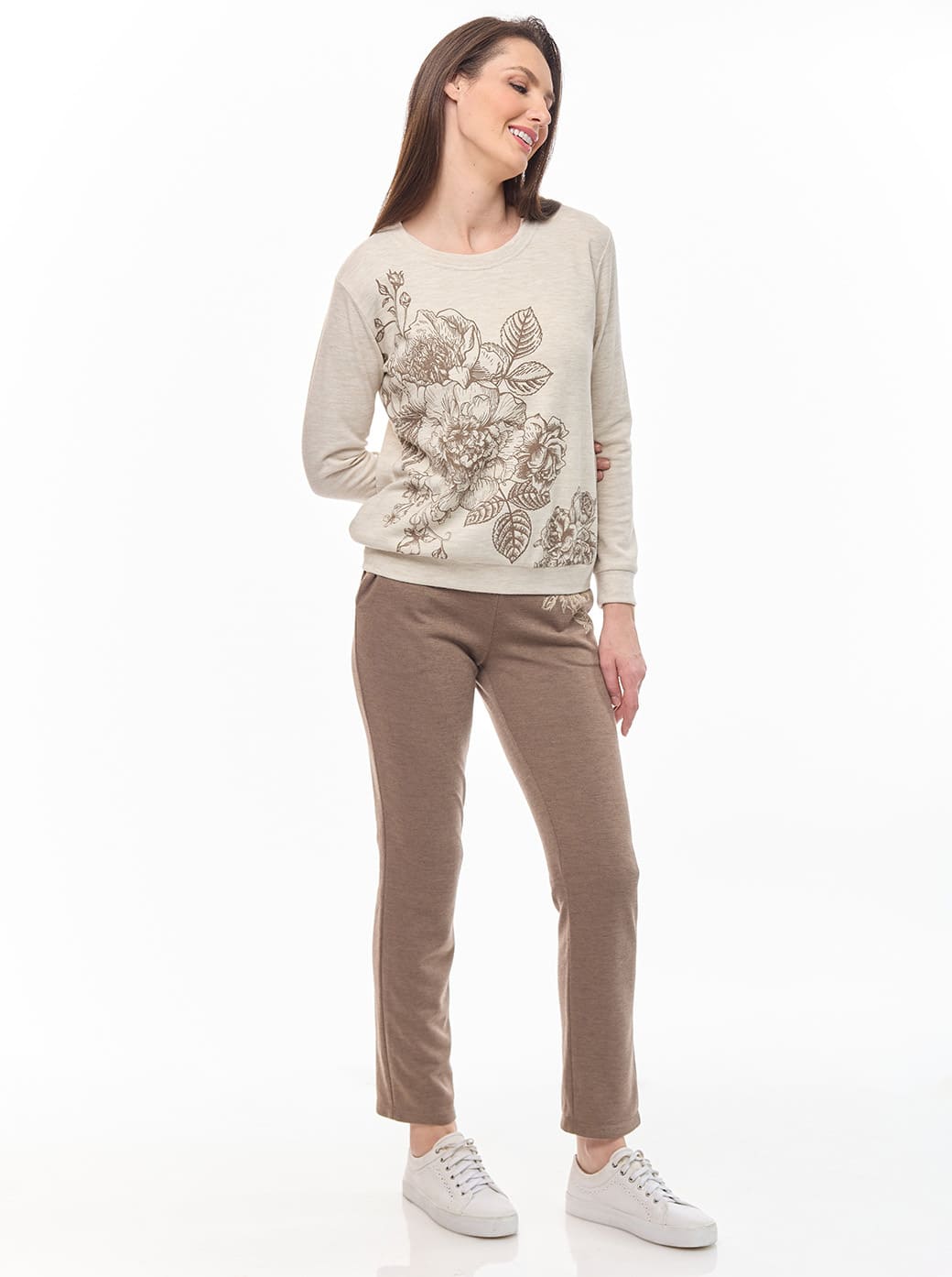 Sudadera beige con flores Comfort