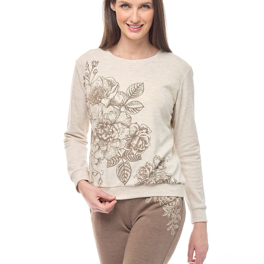 Sudadera beige con flores Comfort