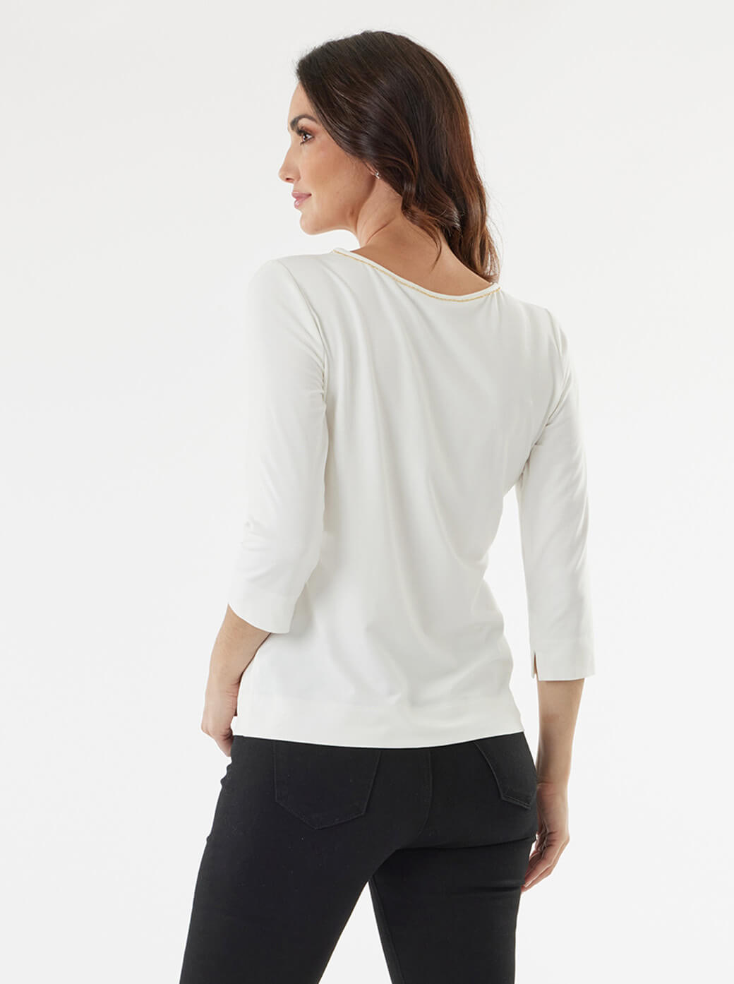 Blusa blanca con escote redondo Esenciales